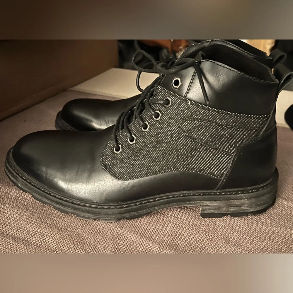 Jousen Leather Chukka Boots Mens‎ 10.5 Black Lace Up Ankle Dress Casual